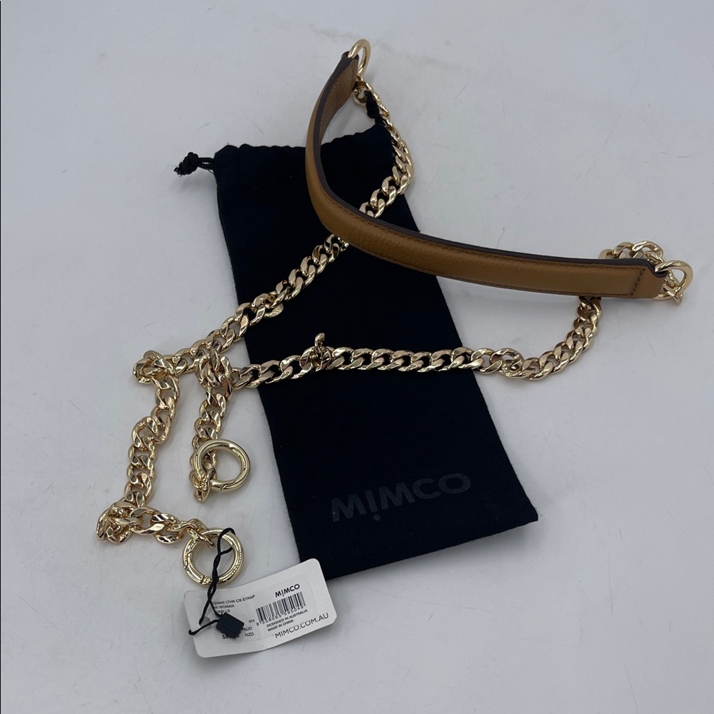Mimco Gold Chain & Brown Leather Bag Strap